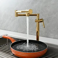 Brushed Gold Rotating Kitchen Faucet Solid Brass Crane For Kitchen Deck Mounted Sink Mixer Foldable Nickel /Gold/Chrome/Black