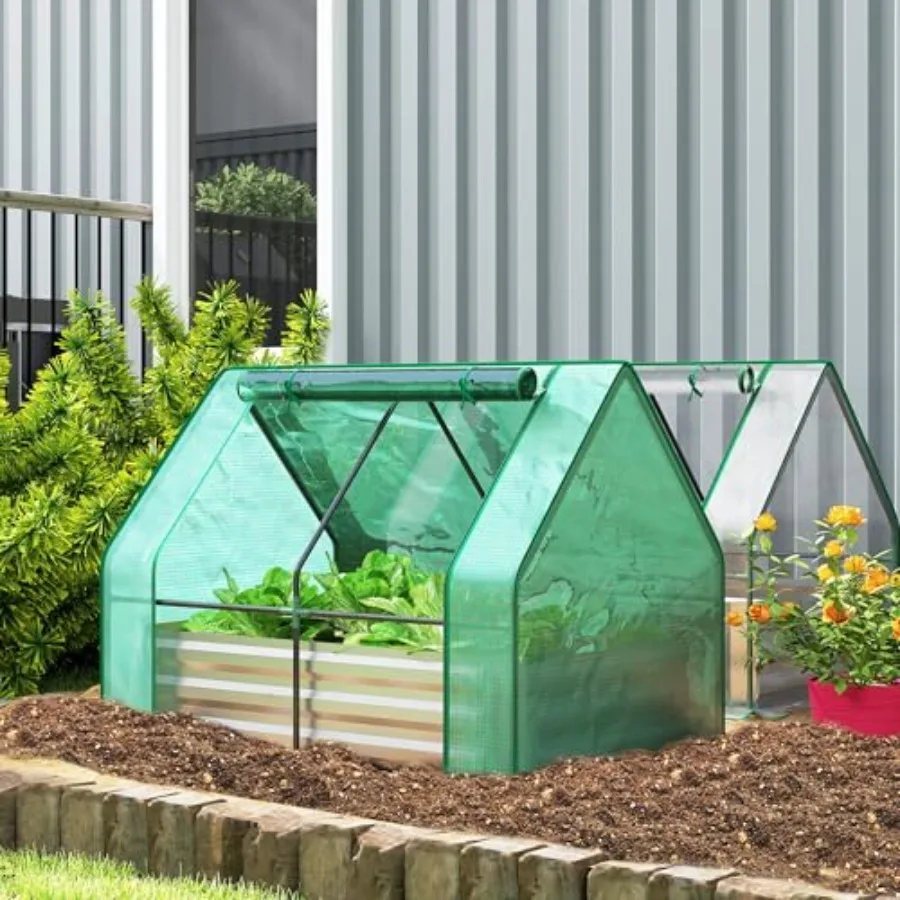 4 x 3 x 3ft Raised Garden Bed with Mini Greenhouse Galvanized Raised Garden Bed with Cover for Herbs and Vegetables Small Green
