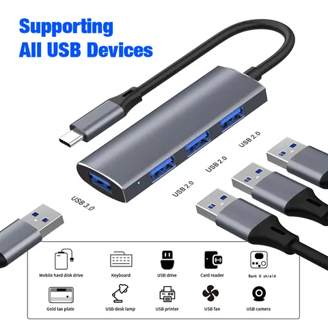 Usb tipo c hub 3.0 3.1 4 portas multi usb divisor adaptador otg para huawei xiaomi lenovo macbook pc acessórios de computador