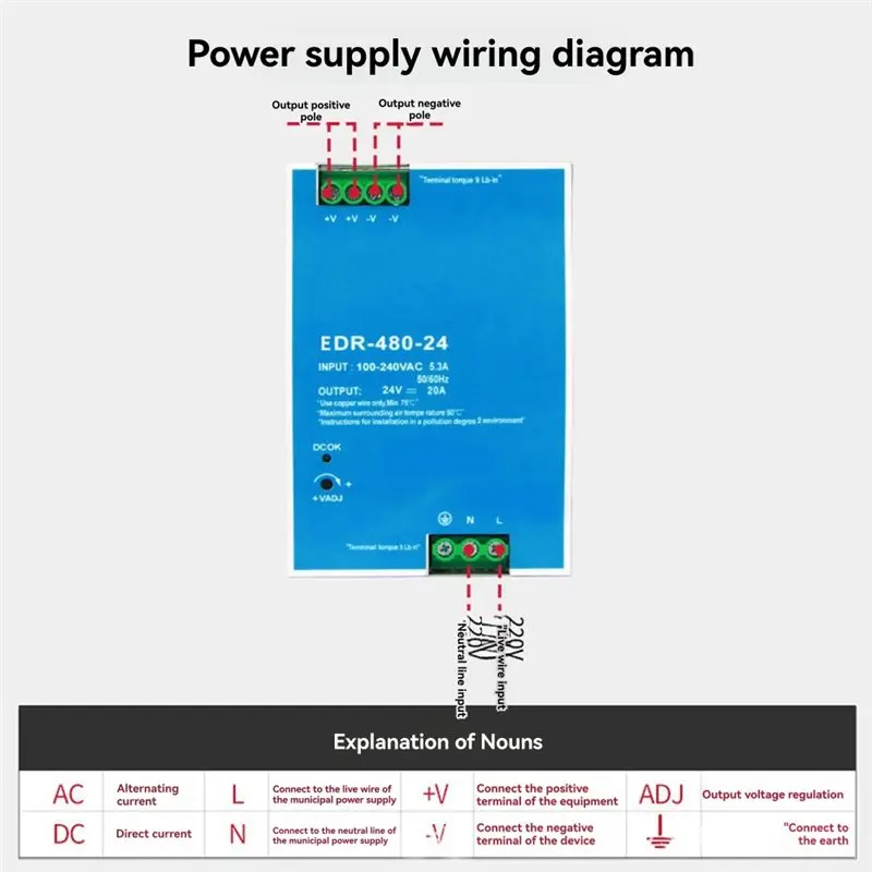 ABUL-EDR-480W-48V EDR DIN Rail Type Switching Power Supply Pure Copper Transformer/Strong /Stable Output