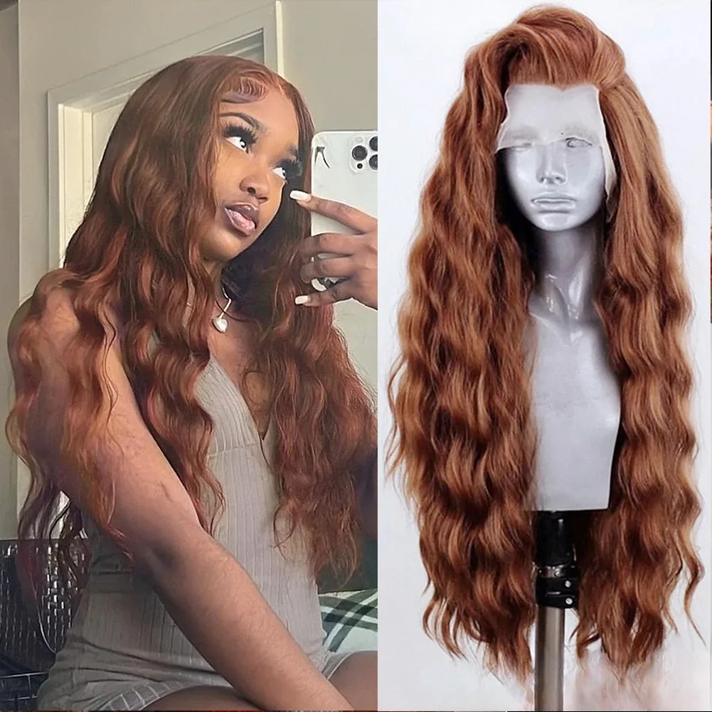 

Light Brown Lace Front Wigs Water Wave Wig Natural Hairline Synthetic Wig Hair Lace Wig Long Wig Pre Plucked Baby Hair Cosplay