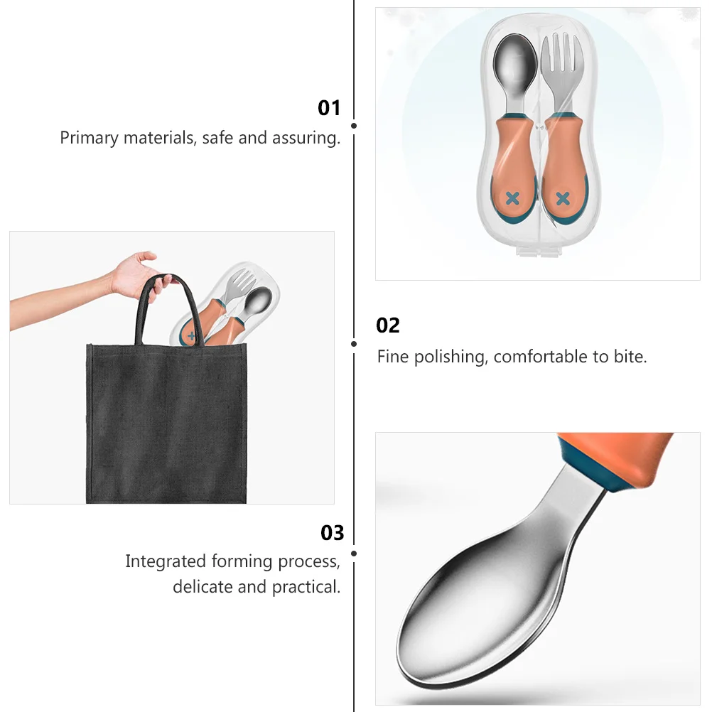 

1Set Children Silicone Stainless Steel Fork Spoon Fall-Proof Anti-Skid Baby Feeding Training Tableware Toddler Kids Silicone