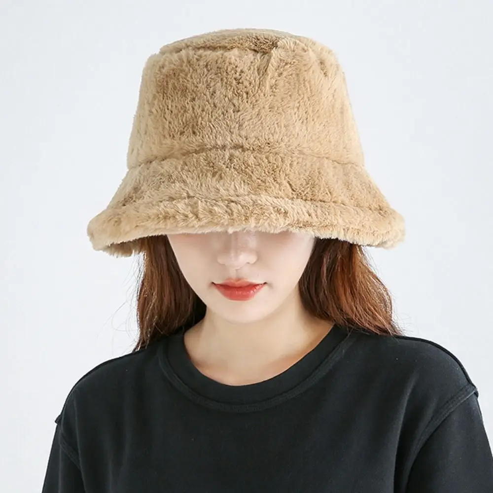 

Harajuku Windproof Wool Bucket Hat Korean Style Solid Color Women's Hat Ear Protection Imitation Fur Warm Fisherman Hat Ladies