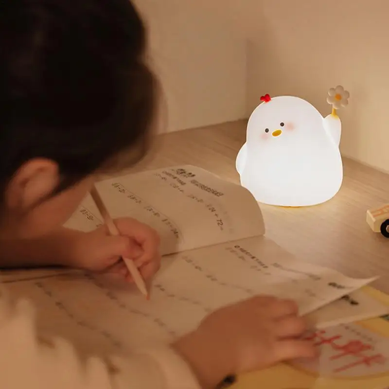 Chick Night Lamp Cartoon Pat Squeeze Animal Lamp Silicone Nursery Nightlight Rechargeable Squeeze Animal Lamp With 3 Light Modes