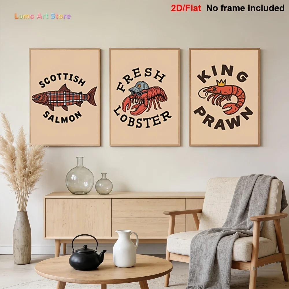 2D Flat, 3pcs Home Decor Canvas Art, Frameless Wall Decor for Living Room and Bedroom, Kitchen Poster Set Featuring Modern Se