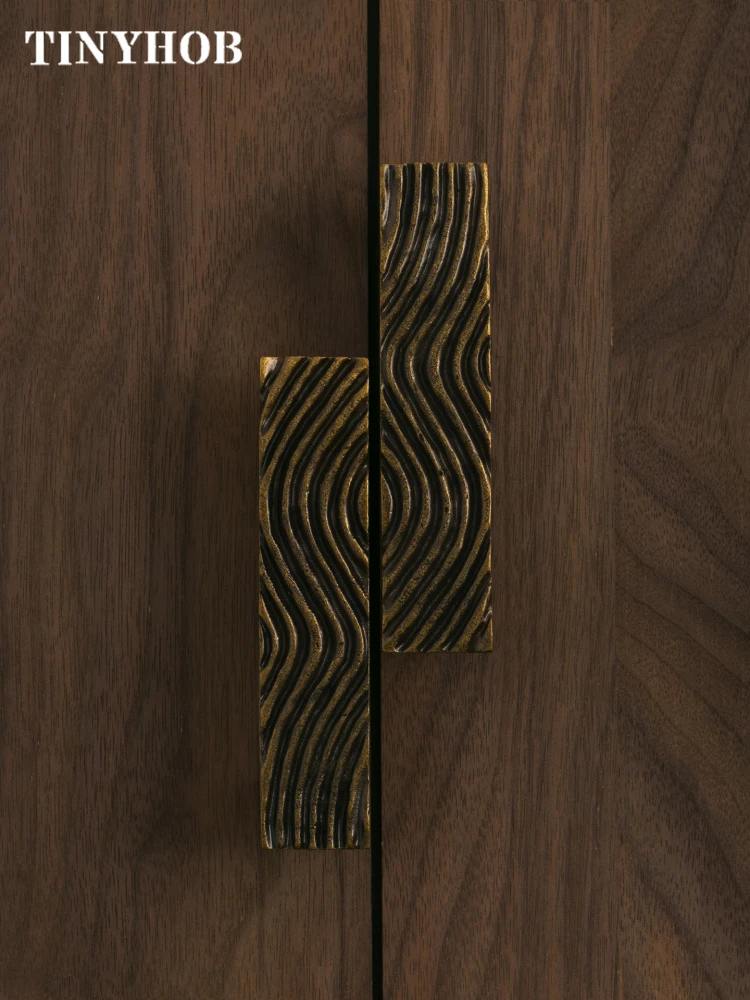 

Vintage Line Patterns Drawer Pulls Kitchen Cupboard Bathroom Dresser Cabinet Knob Hardware Rectangular Shape Brass Handles