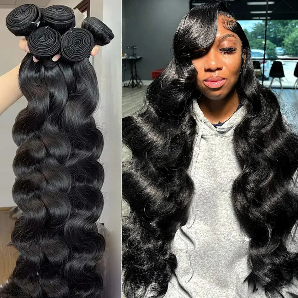 30 40 50 Inch Body Wave Human Hair Bundles Remy 100% Brazilian Human Hair Water Wave 1 3 4 Bundles Double Weft Extensions