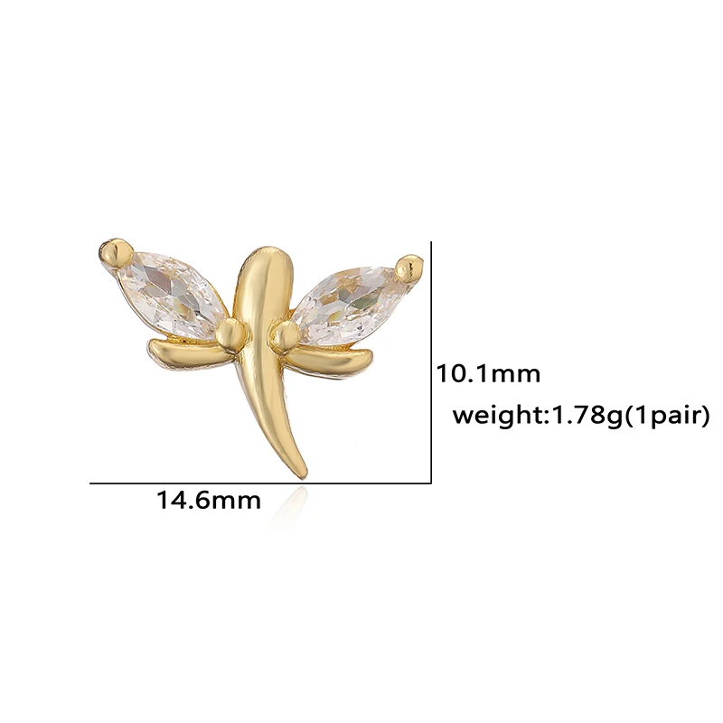 HECHENG, Colorful Zircon Collection Stud Earrings Tiny Crystal Dragonfly Flower Heart Ear Studs