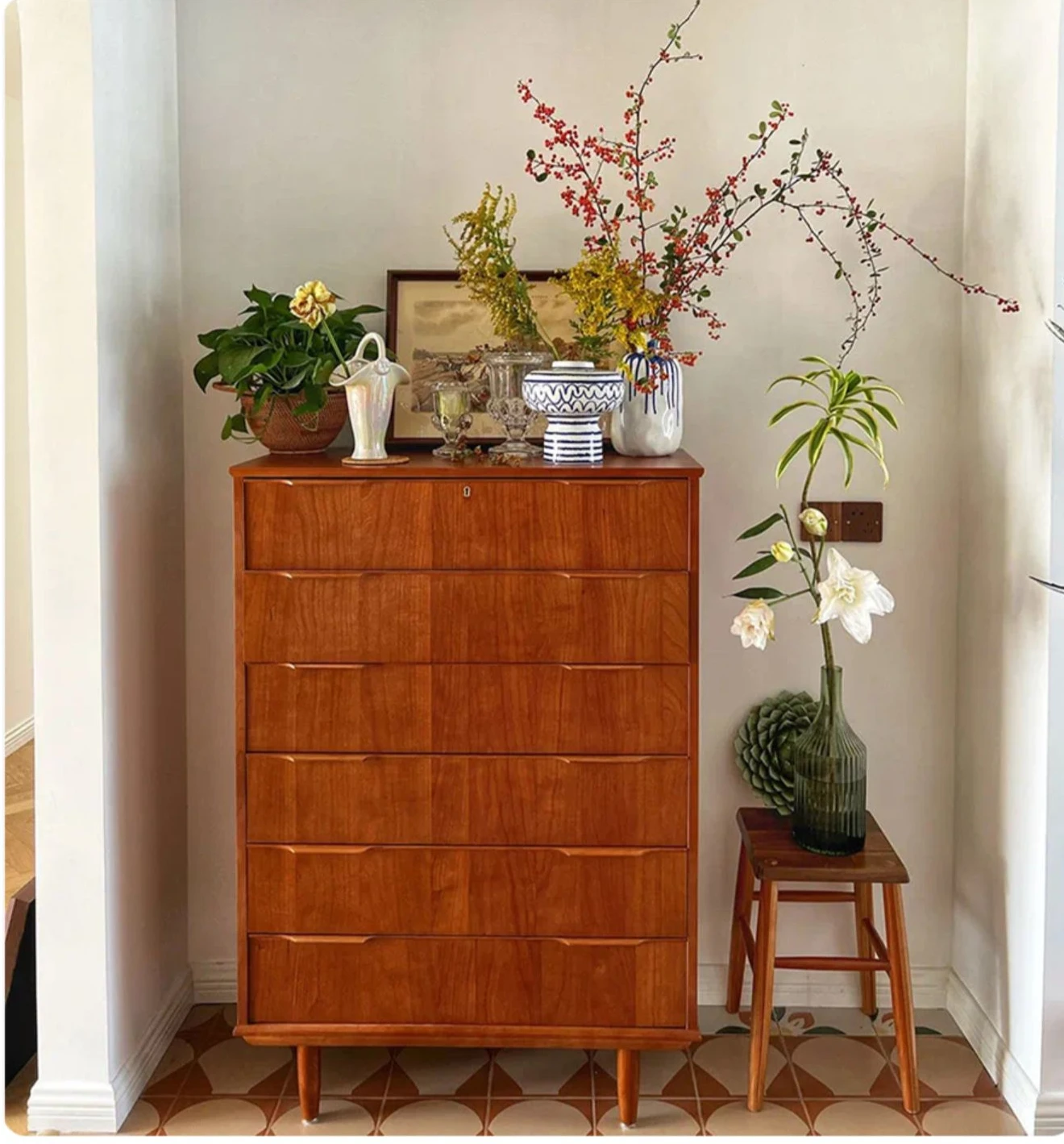 Teak Six-Bucket Cabinet Nordic Bedroom Wall Chest of Drawers Retro Storage Cherrywood Middle Ancient Cabinet