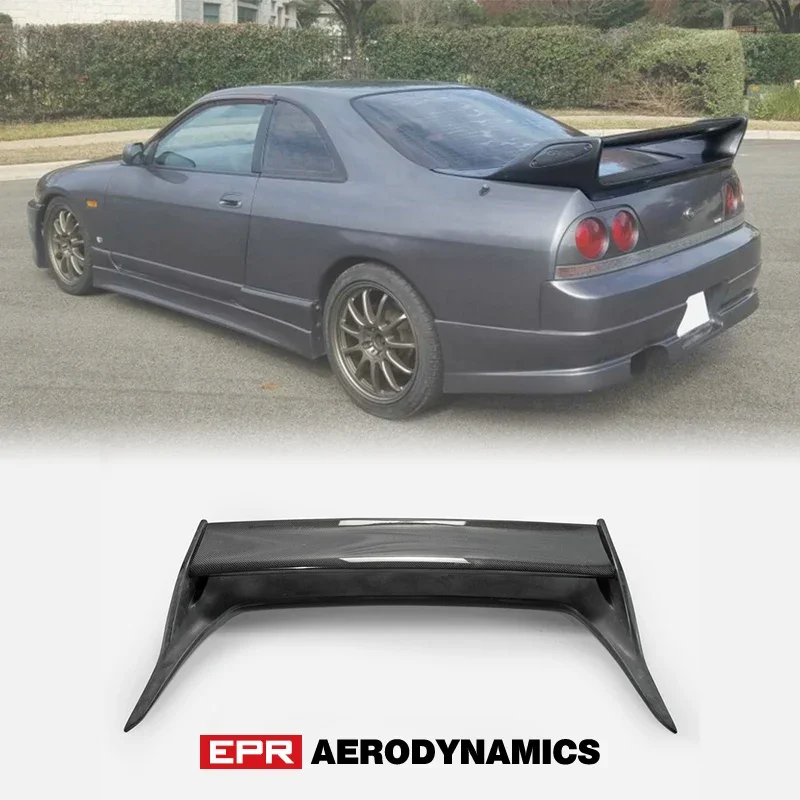 For Nissan R33 Skyline GTR OE Style Carbon Glossy Finished&FRP Fiber Unpainted Rear Spoiler Wing Exterior Accessories Body kits