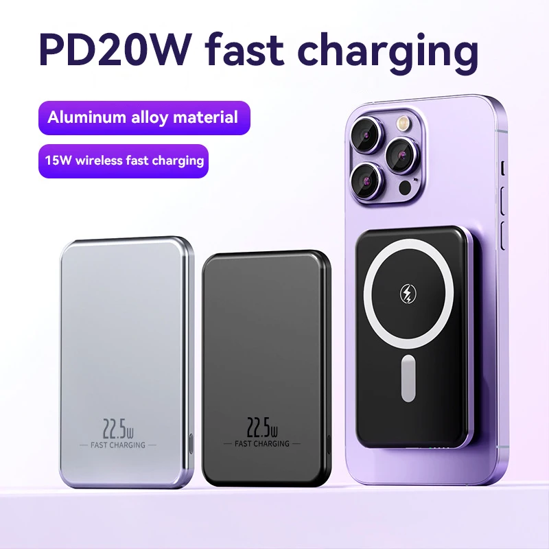 50000mAh Wireless Power Bank Ultra-Thin Magnetic Portable Charger 22.5W PD Super Fast Charging for iPhone Samsung