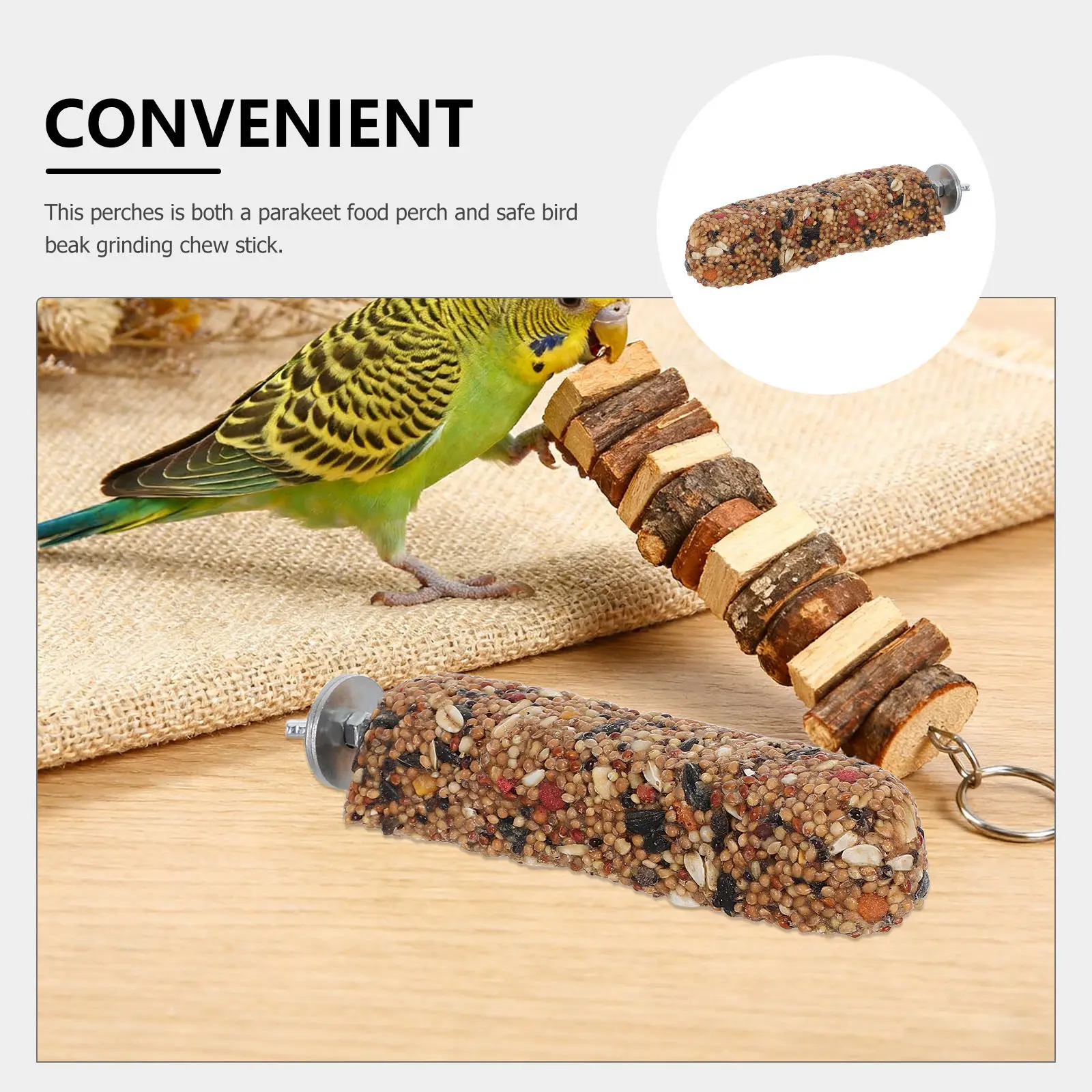 Climbing Chewing Perch Stand for Parrots with Natural Grain Treat Sticks Beak Grinding Function Bird Cage Perch Replacement