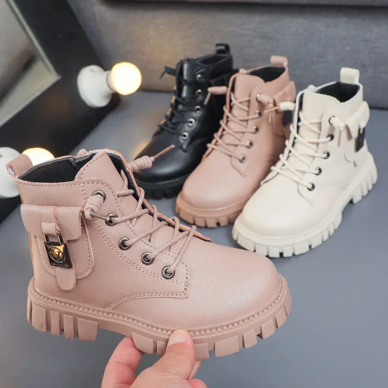 Girls Spring Autumn Soft-soled Non-slip Metal Buckle Short Boots PU Leather Boots Baby Children Campus Stage Boots Kids Casual