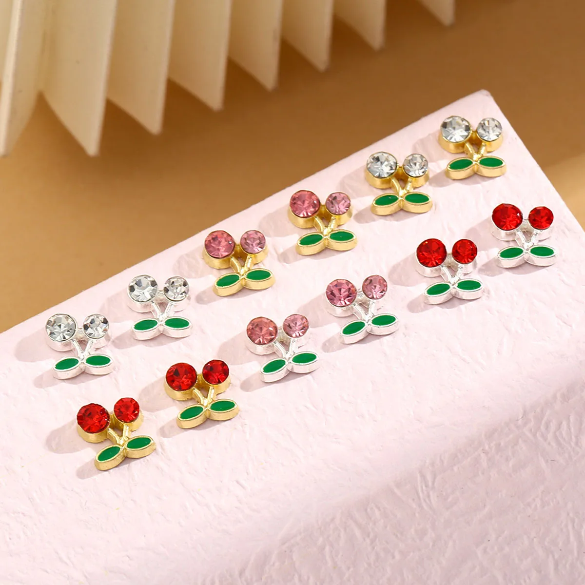 20pcs 3D Cherry Design Nail Charms Red Cherry Crystal Rhinestone Nail Gems Glitter Diamond Stud Fruit Nail Art Decoration