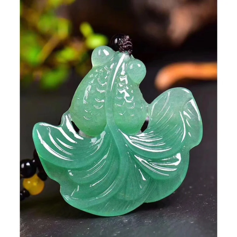 Aventurine Fish Pendant, Smooth Texture, Masterful Carving, Golden Jade Full House