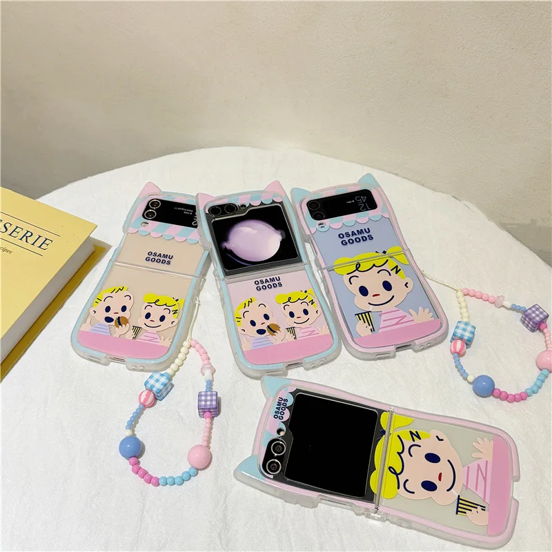 Cartoon Beverage Little Girl Phone Case for Samsung Galaxy ZFlip6 4 3 Hard Cover for ZFlip5 Flip3 Zflip4 Solid Shell Bracket