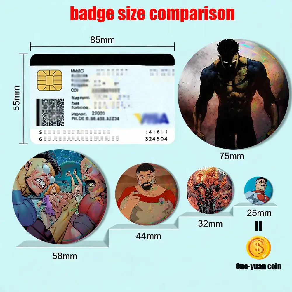 Volcanikka Nolan Grayson Satan Invincible 58mm 44mm Round Pins Creativity Printed Pictures Text Metal Lapel Badges Brooches