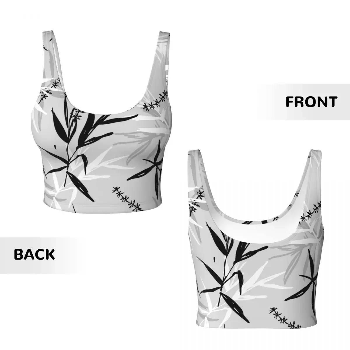 أوراق الخيزران والزهور اللوحة الأساسية القمم المرأة السامبا مثير الخامس الرقبة اليوغا اللياقة البدنية القمم الرياضية