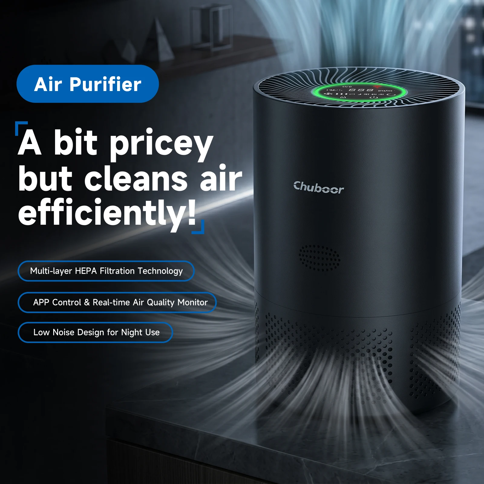 Purificador de aire con filtro de alta eficiencia que limpia alérgenos, olores, humo y gérmenes, funcionamiento ultra silencioso y de bajo ruido para el hogar y el dormitorio