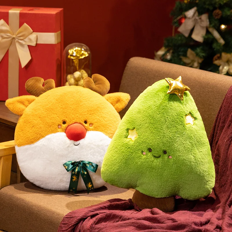 Nowy Produkt: 40cm Pluszowa Zabawka w Kształcie Świętego Mikołaja, Łosia, Bałwana i Choinki, Poduszka, Ozdoba Dekoracyjna, Prezent Świąteczny