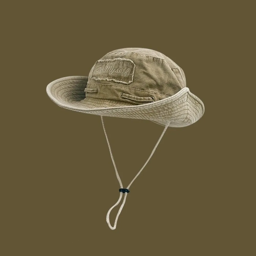 

Fashionable Vintage Wash Western Cowboy Hat Solid Color Sun Protection Sun Hat Drawstring Sunscreen Hat Mountaineering