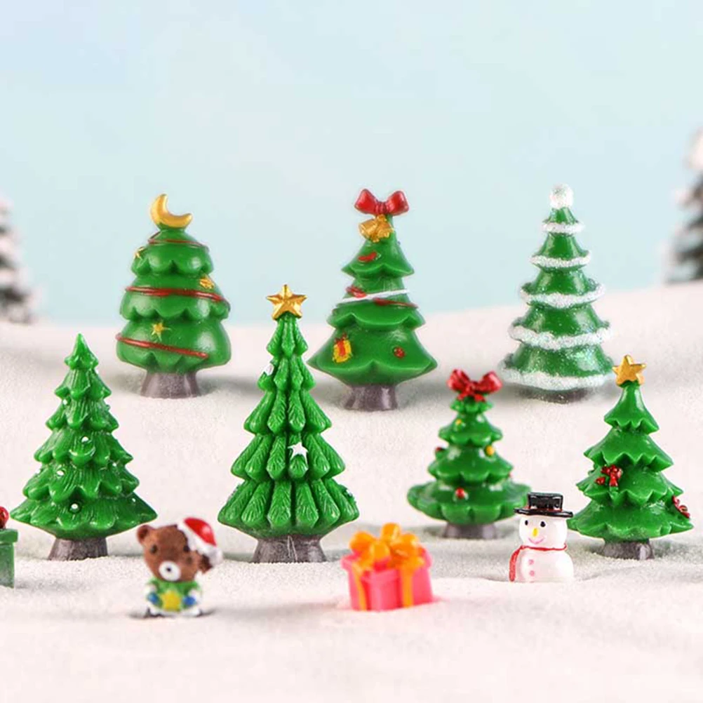 

8Pcs Resin Christmas Tree Miniature Decoration Micro Landscape Desktop Garden Fairy Dollhouse Succulents Decor