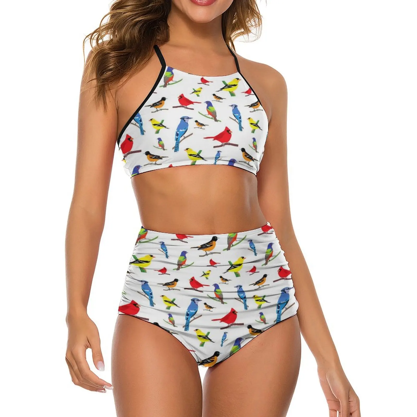 

Colorful Bird Bikini Set North American Birds High Cut Bikini Swimsuit Sexy High Waisted Swimwear Fitness Aesthetic Beachwear