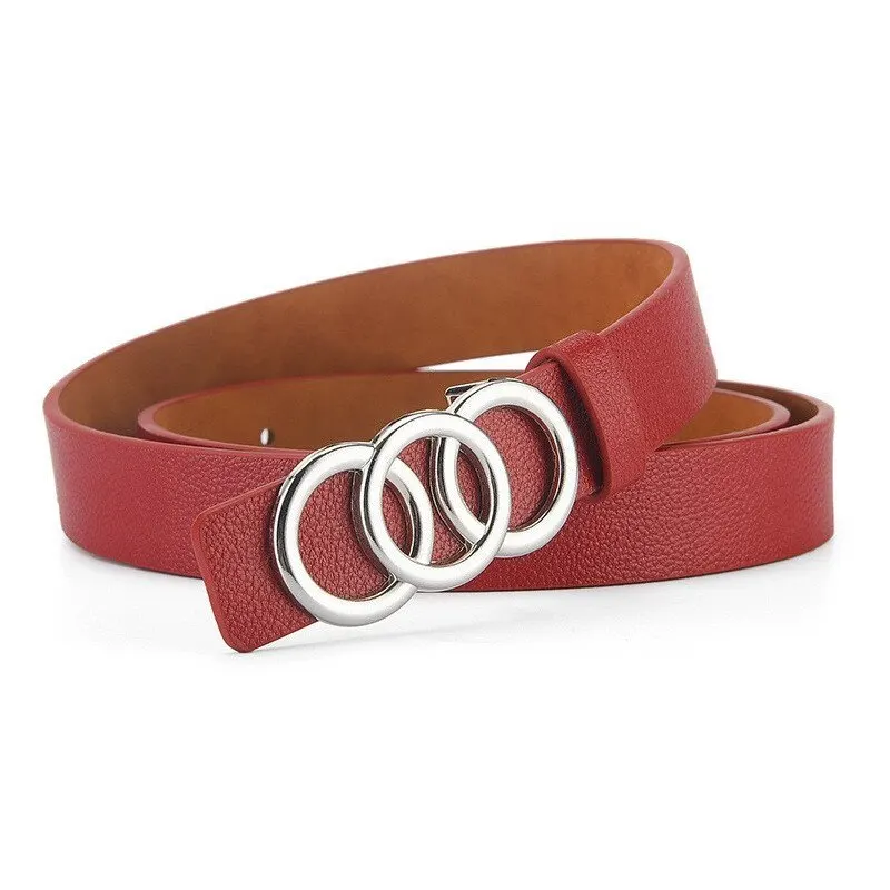 المرأة شخصية بولي Belt حزام من الجلد ، الفضة ثلاثة دائرة مشبك ، تنوعا يقترن حزام ، حزام الجينز المألوف ، جديد ، 1 قطعة #5