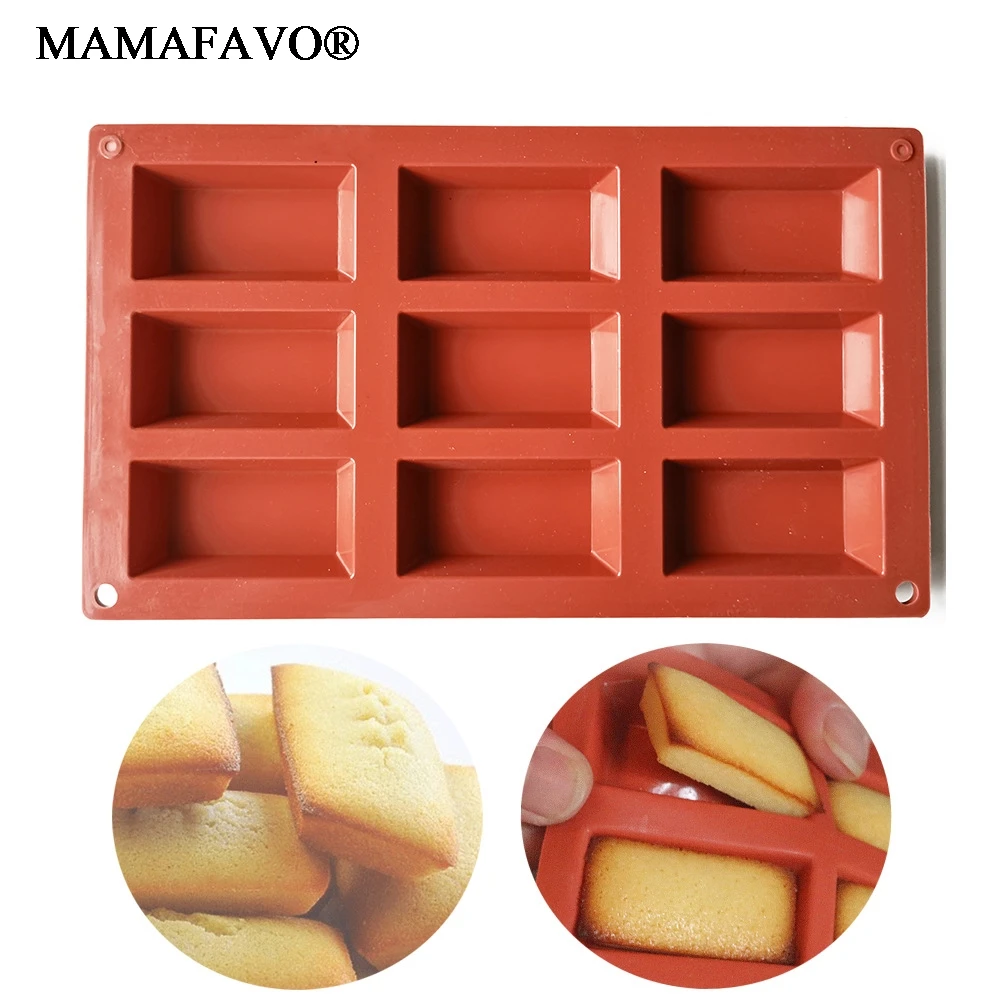9 Cavity Financier Silicone Cake Mold Golden Brick Shape Cookies Chocolate Moulds Bakeware Tray Pastry Baking Tools M536