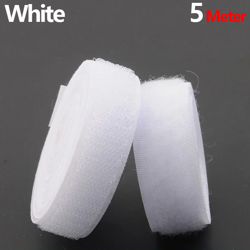 White 1/2/5M Sew on Hook and Loop Tape Non-Adhesive Fastener Strip Nylon Fabric Strap for DIY Clothing Shoes Interlocking Strips