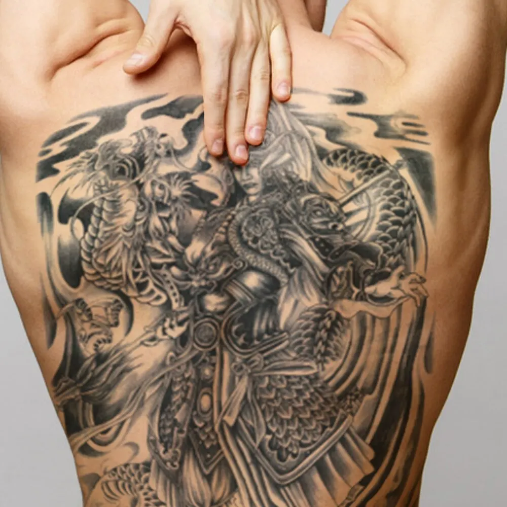 Full Back Large Tattoo Sticker Waterproof Temporary Tattoos Carp Lotus Dragon Buddha Fake Tatoo Body Art Painting For Men Women