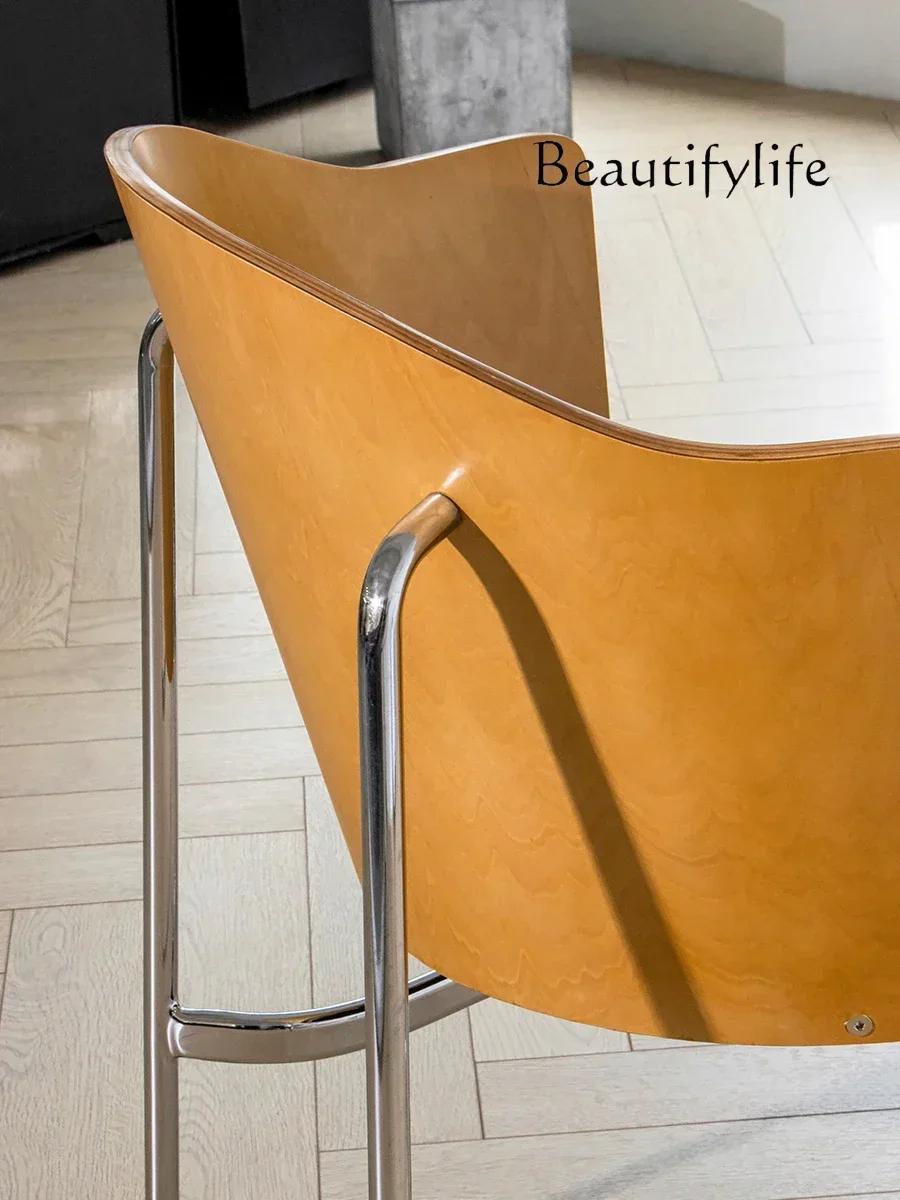 Designer Leather Steel Tube Dining Chair Nordic Simple Retro Restaurant Coffee Classic Comfortable Leisure Chair