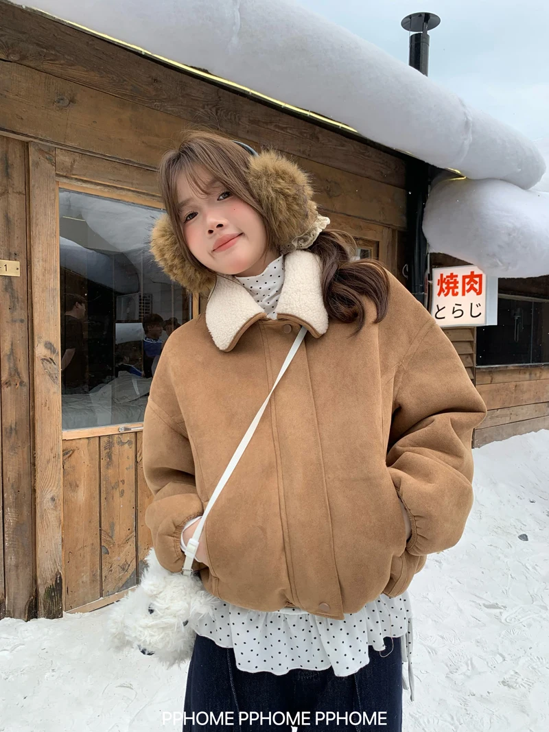 양털 재킷 여성용 카멜 색상 가을 시즌 적평절기 전환기 단계 온화한 기간 여성용