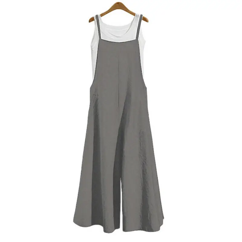 Women Loose Casual Playsuit Trousers Wide Leg Pants Overalls Baggy Romper Lady Chic Summer Sleeveless Cotton Loose Jumpsuits 5XL