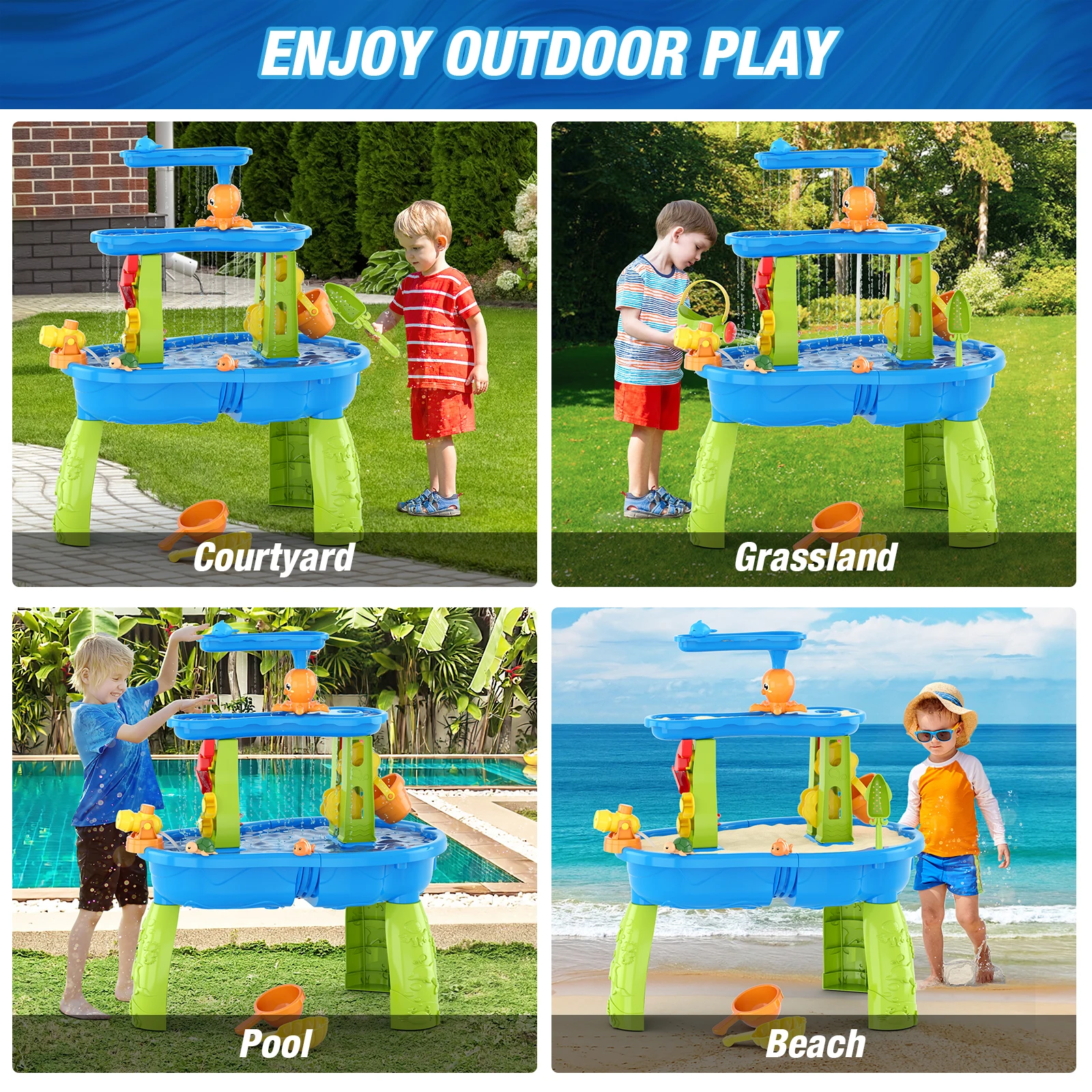 Table d'eau de sable pour enfants, jouets de plage pour enfants, ensemble de bunker de jardin en plein air, plage d'été, bricolage, jouet coule parent-enfant