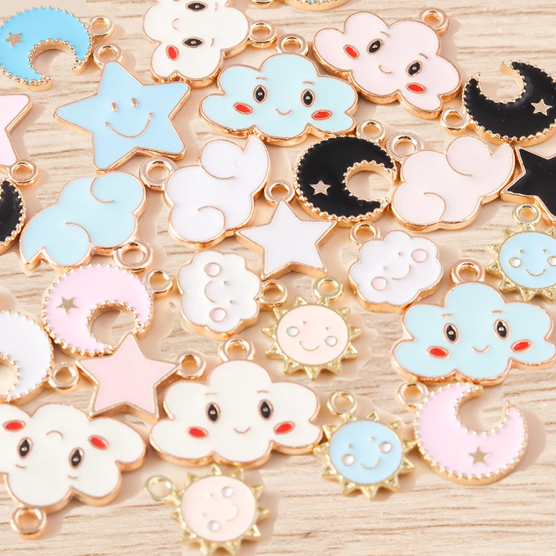 

Tusember 10pcs Random Mix Charms Enamel Moon Star Cloud Charms Pendants for Necklace Earrings DIY Bracelet Jewelry Accessories