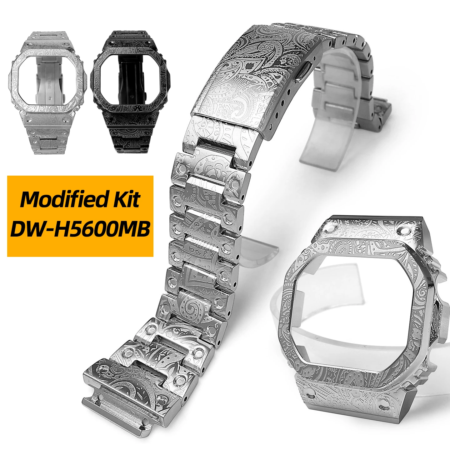 Stainless Steel Modified Kit For Casio DW-H5600 DW-H5600MB Small Square Metal Bezel Case Watch Band Strap With Free Tools