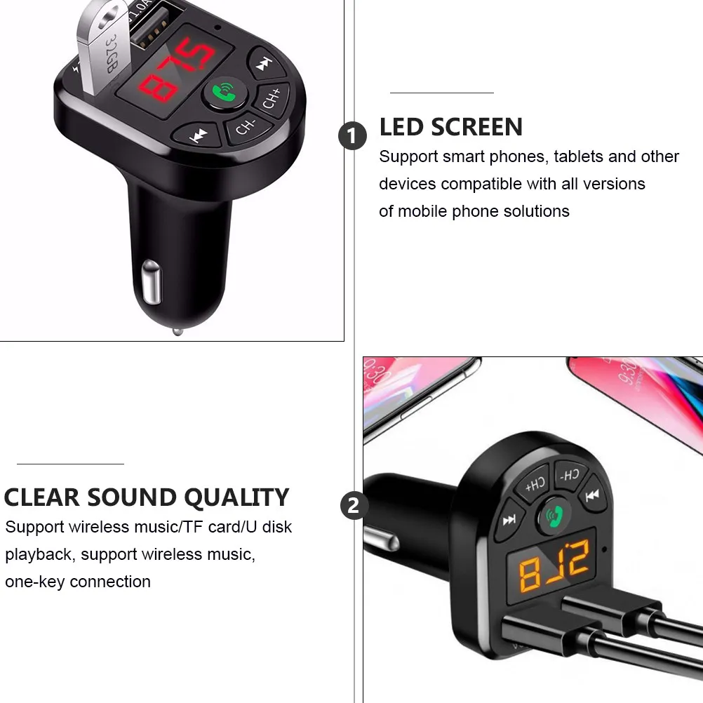 Car Fm Transmitter Audio Adapter Wireless Music Player Car Kit Handsfree Charger 5.0 LED Screen Power Off Memory