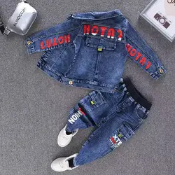 2025 Girl Spring Autumn Children Boy 2PCS Clothing Set Cotton Hoodied Denim Coat +Solid Jeans Pants Baby Boys Outfits 2-5Y