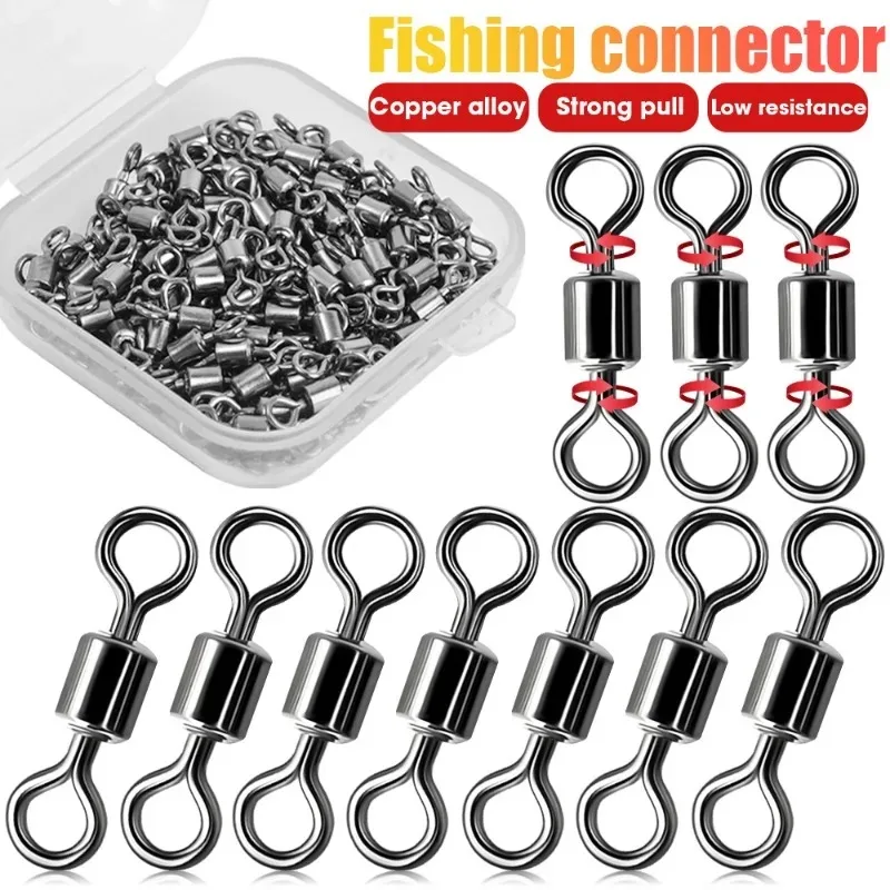 50/100Pcs Stainless Steel Fishing Connector Corrosion Resistance Barrel Bearing Rolling Swivel Solid Ring Connector Accessories