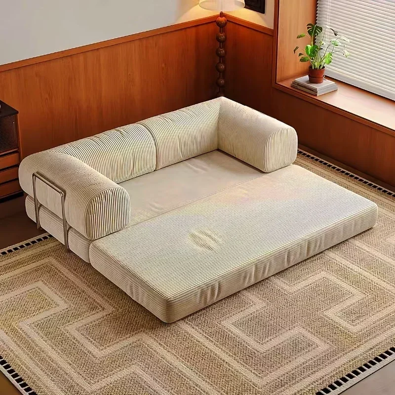 Elegant Italian Compressed Sofa Minimalist Retro Corduroy Sofa Bed Foldable Washable Customizable For Living Room
