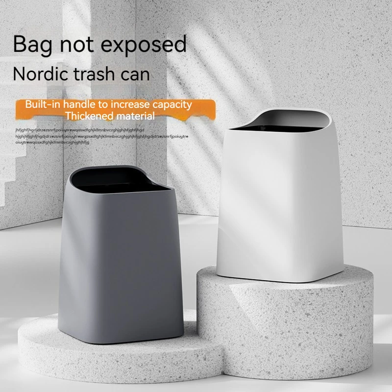

Nordic Style Minimalist Bedroom Living Room Solid Color Trash Bin Kitchen Bathroom Slanted Mouth Trash Bin