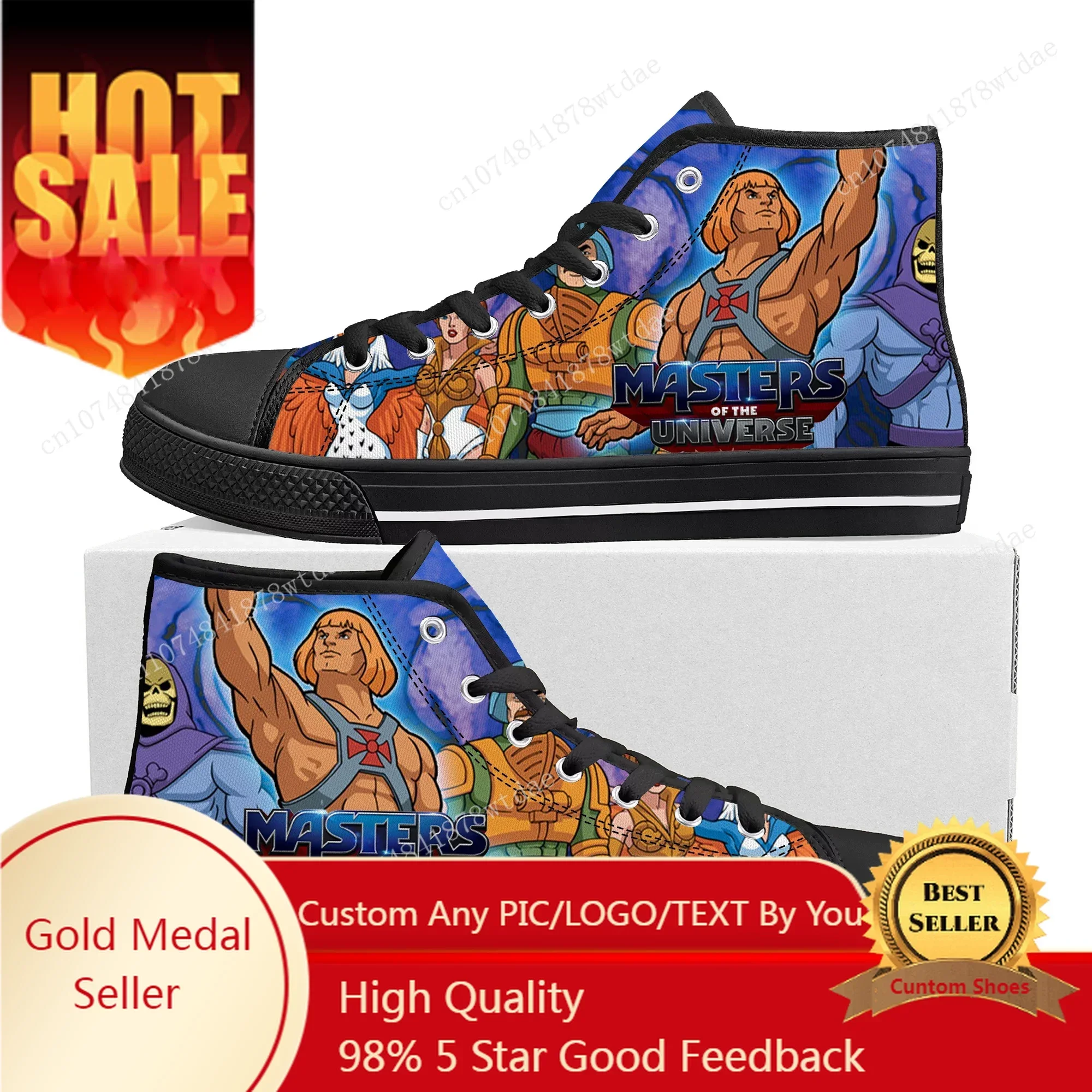 Cartoon He-Man Masters Of The Universe High Top Sneakers Men Women Teenager High Quality Canvas Sneaker Casual Custom Made Shoes