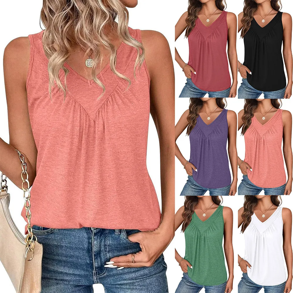 

Solid Casual Loose Sleeveless Blouses For Women Fashion Summer Women's V-Neck Vest Shirts Ladies Elegant Female Black White Tops