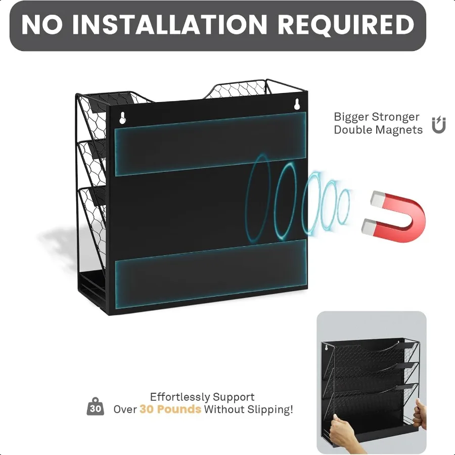 منظم الملفات المغناطيسي من WOO، حامل مجلد ملفات كبير مكون من 4 طبقات لخزانة الملفات، حامل بريد ورق حائط مغناطيسي ثقيل للمنزل