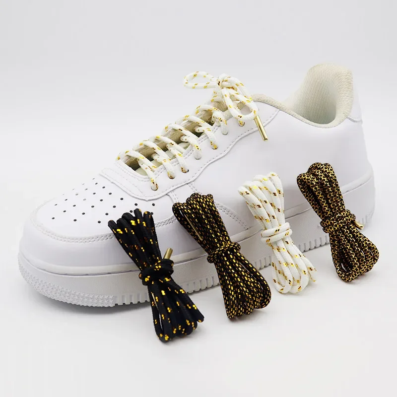Round Polyester Shoestring Gold Metallic Laces Pointed Promotional Custom Double Twill Metal Cord Lacet 0.45cm Width Shoelaces image 4