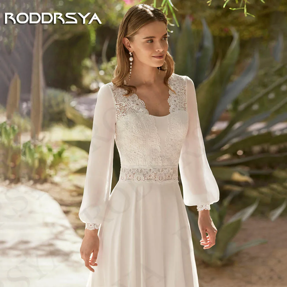 RODDRSYA Long Sleeves Chiffon Wedding Dress 2024 Lace Backless Bridal Dresses Boho A Line Civil vestidos de boda para fiestas