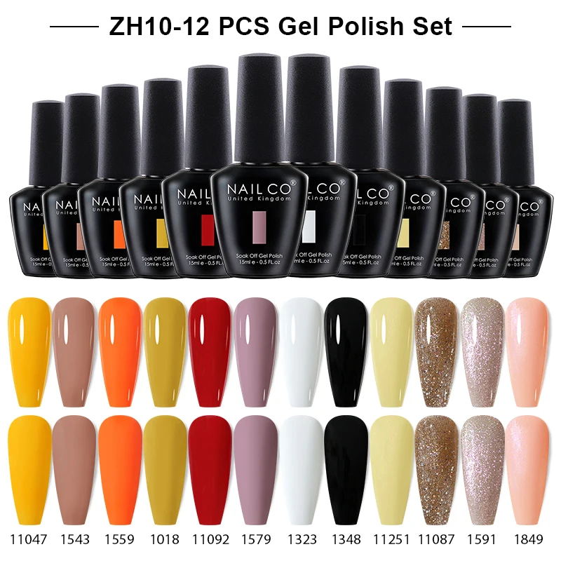 NAILCO 15ml 12pcs/Set Gel Nail Polish Pink Color LED Gellak Soak Off UV Gel Varnish Glitter Nail Gel Polish Red Nail Art Lacquer