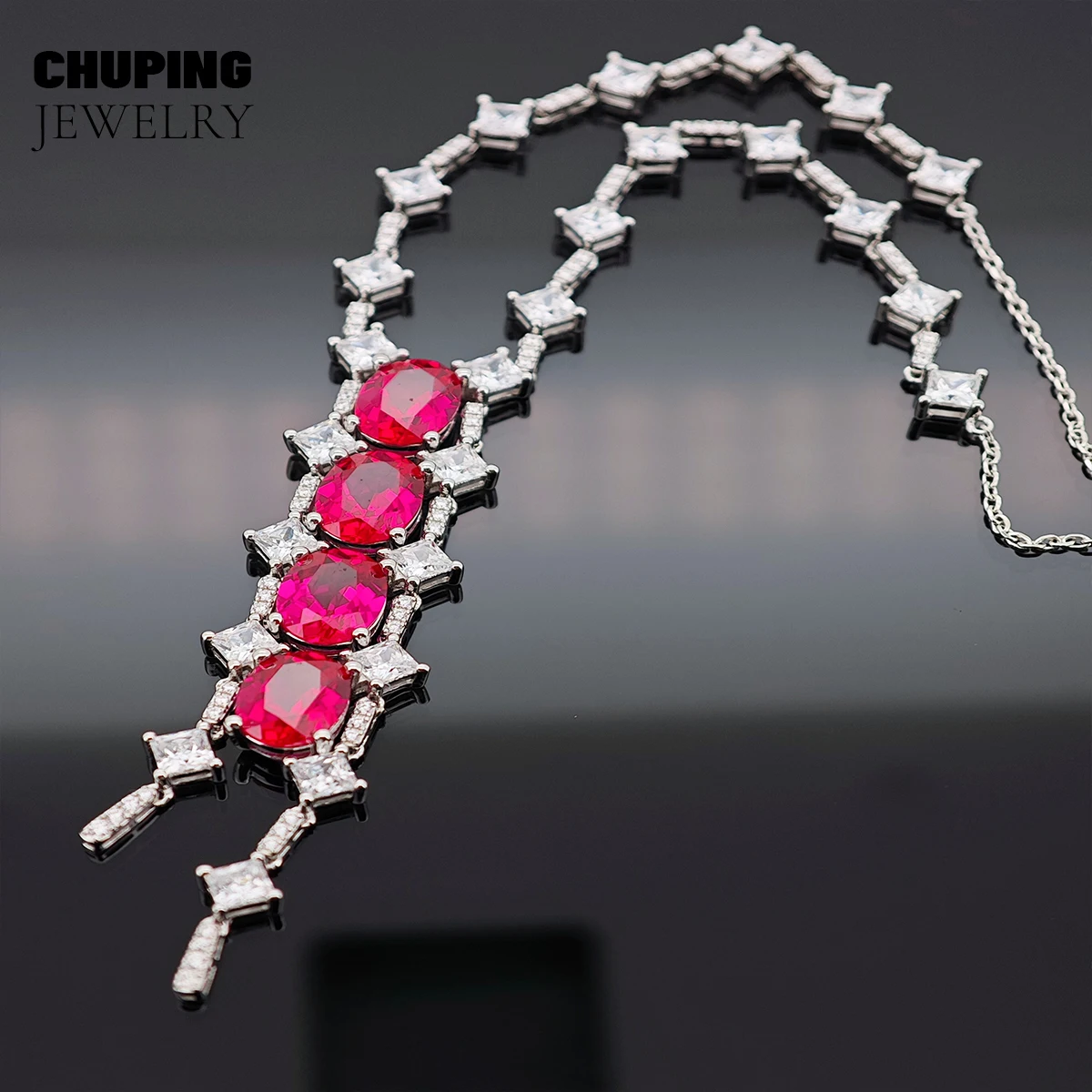 

ChuPing Lab Ruby Oval Shape S925 Silver Necklace Anniversary's Gift For Women Classic Party Birthday Gift Fine Jewelry