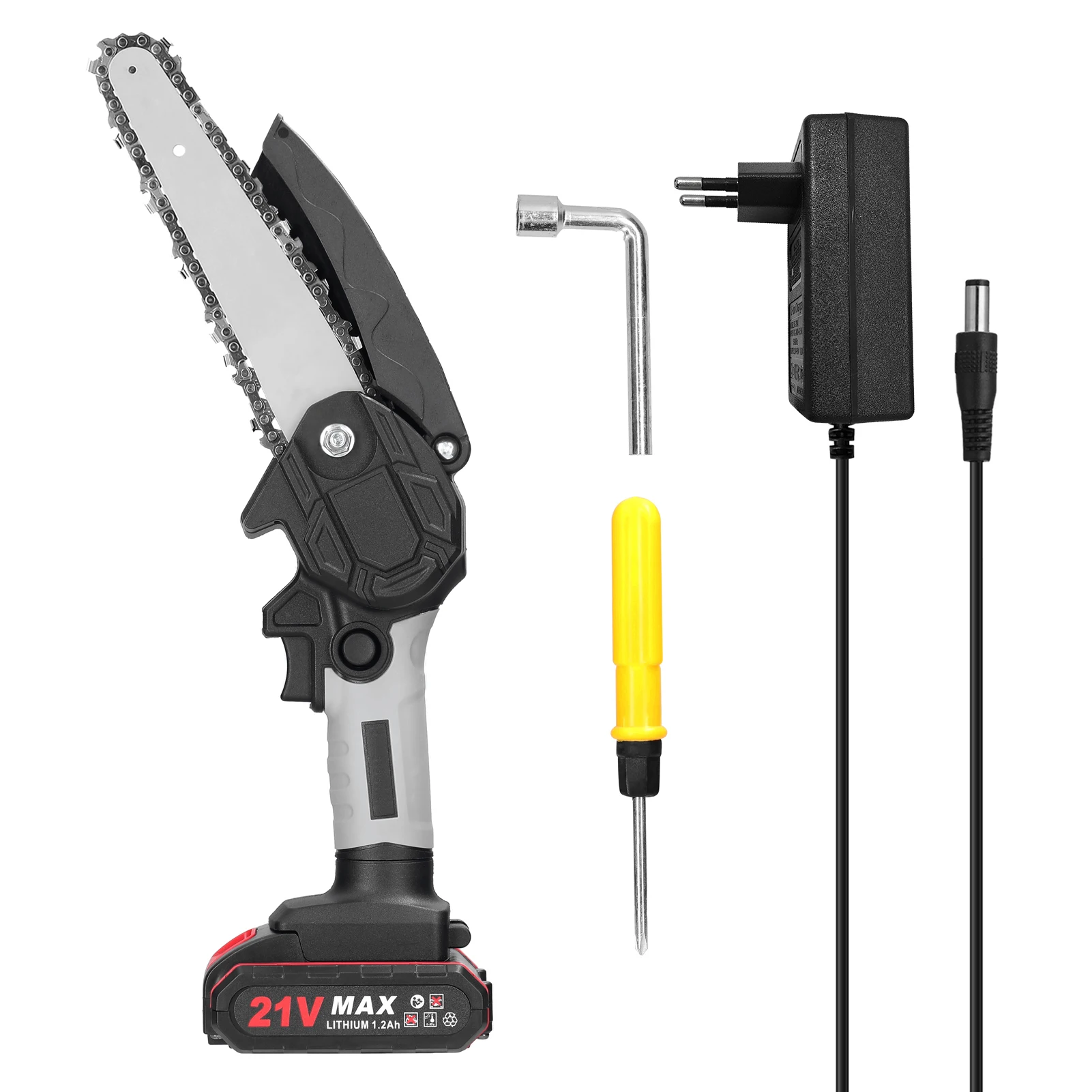 Scies à élaguer électriques portables 21V 6 pouces, petite scie à chaîne pour fendre le bois, moteur à brosse, outil de travail du bois à une main pour jardin, verger